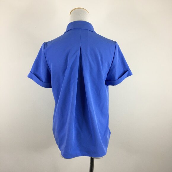 FIGS Blue Zip Pockets Short Sleeve Hidden Logo Button Scrubs Shirt Top - Picture 11 of 12